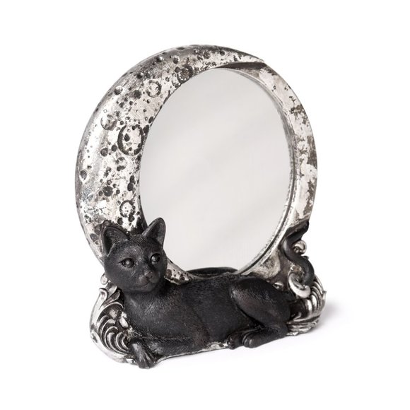 DISCONTINUED!! Alchemy Gothic Black Cat Silver Moon Mirror NIB Wall or Desk - Picture 2 of 4